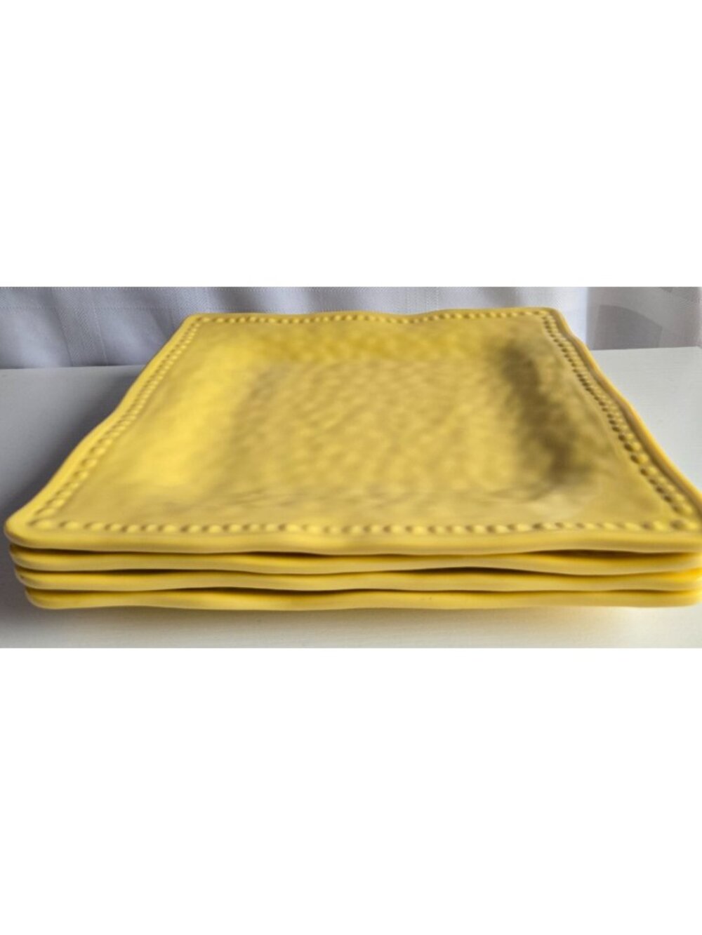 Tommy Bahama Yellow Melamine Dinner Plates Hobnail Square Set of 4 - Picture 5 of 8